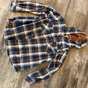 Blue and Brown Plaid Hooded Jacket